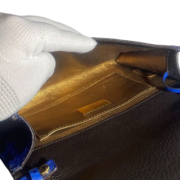 Michael Kors Blue Ostrich Embossed Leather Convertible Clutch Shoulder Bag w/Key - Picture 12 of 12